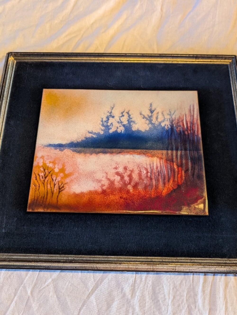 2/80$ Vintage Gold and Black Forest and lac enamel on copper Wall Art